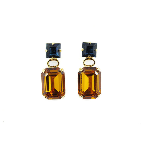 Harlequin Market Double Crystal Earrings - Montana & Topaz