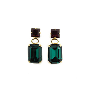 Harlequin Market Double Crystal Earrings - Ruby & Emerald
