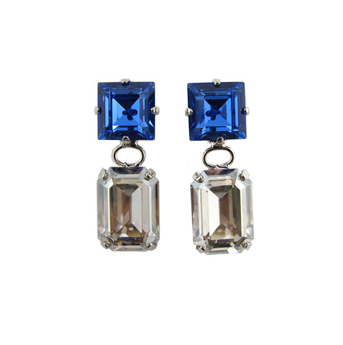 Harlequin Market Double Crystal Earrings - Clear & Sapphire