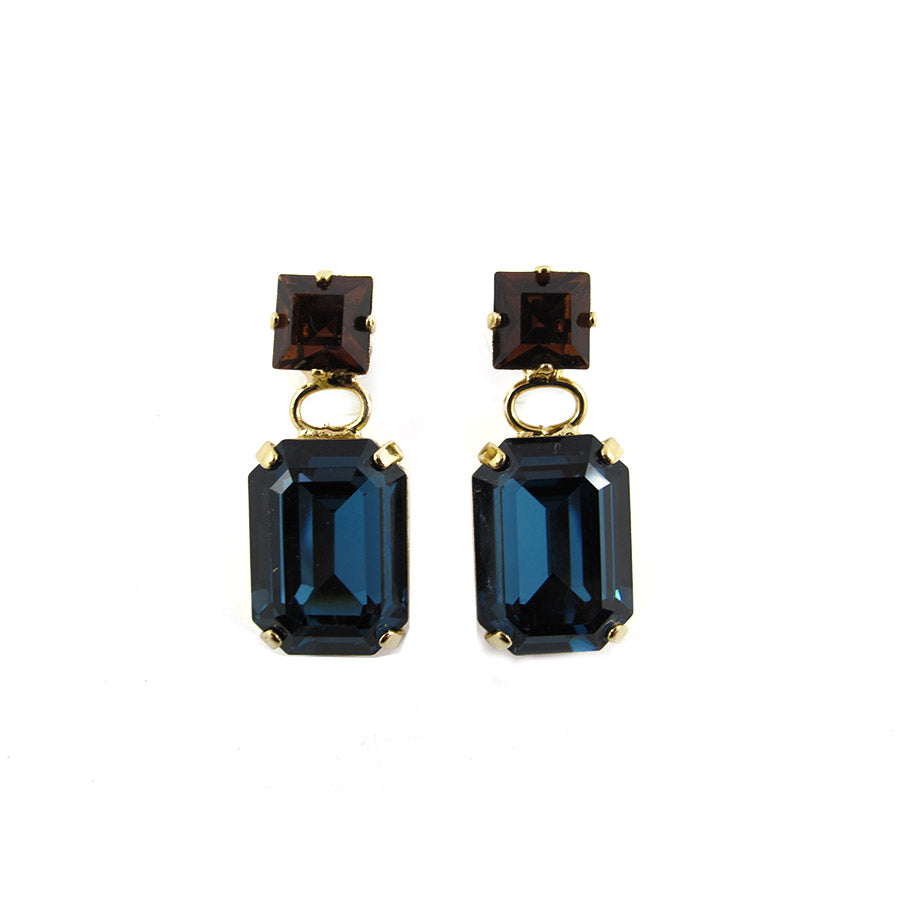 Harlequin Market Double Crystal Earrings - Montana & Topaz