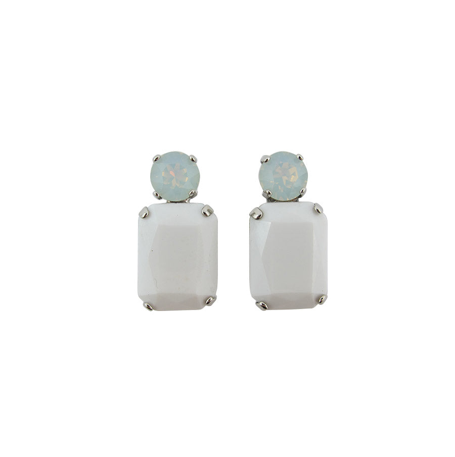 Harlequin Market Double Crystal Earrings - White Opaque & White Opal -(Pierced earrings)