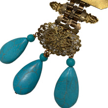 Load image into Gallery viewer, Signed &#39;Vrba&#39; Military Style Faux Turquoise &amp; Faux Pearl Brooch