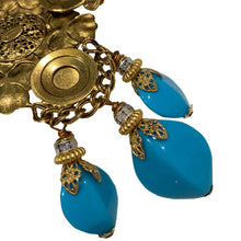Load image into Gallery viewer, Signed &#39;Vrba&#39; Military Style Faux Turquoise &amp; Faux Coral Brooch