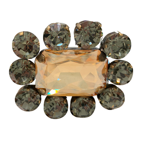 HQM Austrian Crystal Square Statement Brooch - Colorado & Black Diamond
