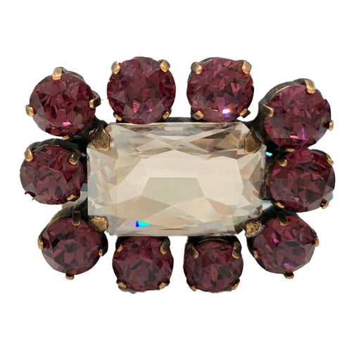 HQM Austrian Crystal Square Statement Brooch - Clear & Amethyst