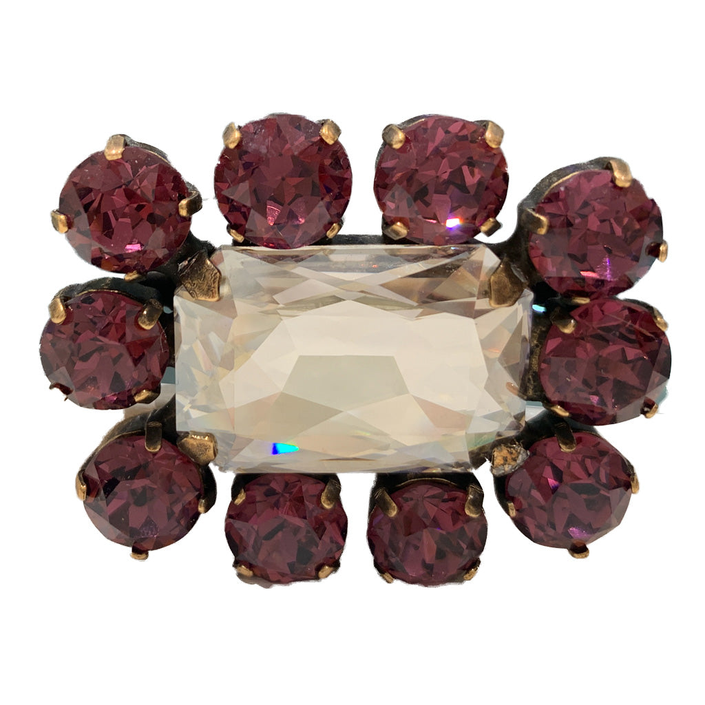 HQM Austrian Crystal Square Statement Brooch - Clear & Amethyst