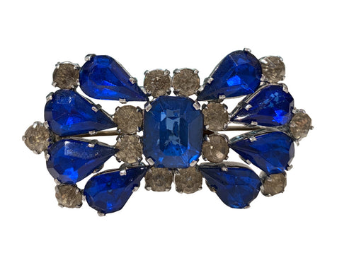 Unsigned Vintage Sapphire & Clear Crystal Brooch