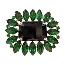 Load image into Gallery viewer, HQM Austrian Crystal Large Rectangle Spiked Brooch - Emerald Green &amp; Black