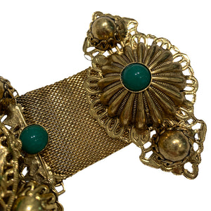 Signed 'Vrba' Military Style Emerald Green & Gold Tone Brooch