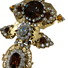 Load image into Gallery viewer, Signed &#39;Vrba&#39; Military Style Bronze &amp; Faux Pearl Brooch