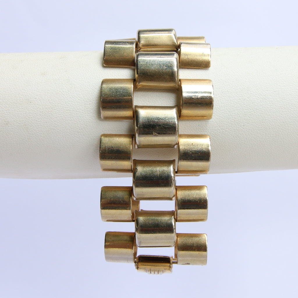 Vintage German Brass Barrel Form Chain Bracelet c.1940