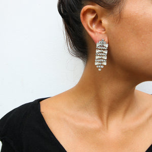 HQM Austrian Clear Crystal Silver Tone Deco Horizontal Bar Earrings (Pierced)