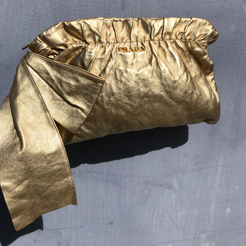 Prada '2009' Leather Metallic Gold Pouch Purse