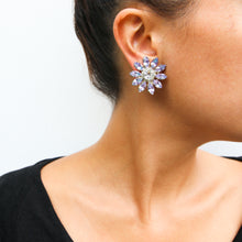 Load image into Gallery viewer, HQM Light Amethyst &amp; Clear Crystal Daisy Earrings (Clip-On)