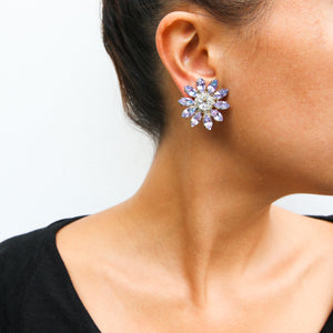 HQM Light Amethyst & Clear Crystal Daisy Earrings (Clip-On)