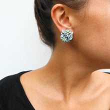 Load image into Gallery viewer, HQM Pastel Blue Leaf &amp; Crystal Deco Earrings (Clip-On)