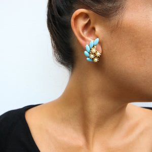 HQM Pastel Blue & Faux Pearl Deco Earrings (Clip-On)