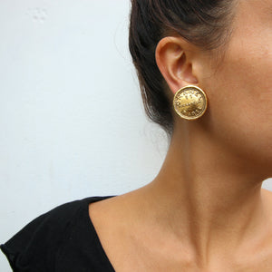 Chanel Vintage Signed 31 RUE CAMBON CHANEL PARIS Round Earrings c. 1990 (Clip-on) - Harlequin Market