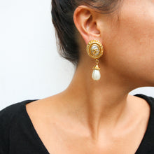 Load image into Gallery viewer, Chanel Vintage CC Gold Faux Pearl Drop Earrings c. 1990 (Clip-on) - Harlequin Market