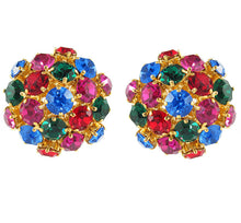 Load image into Gallery viewer, Harlequin Market Austrian Crystal Multi Coloured Cluster Earrings- (Clip-On Earrings)