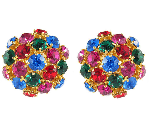 Harlequin Market Austrian Crystal Multi Coloured Cluster Earrings- (Clip-On Earrings)