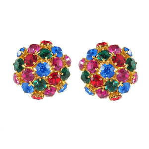 Harlequin Market Austrian Crystal Multi Coloured Cluster Earrings- (Clip-On Earrings)