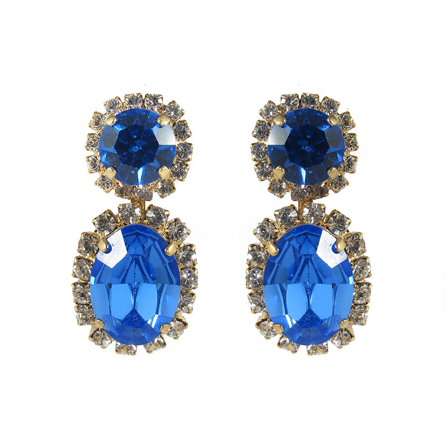Harlequin Market Austrian Sapphire Crystal Earrings- (Pierced Earrings)