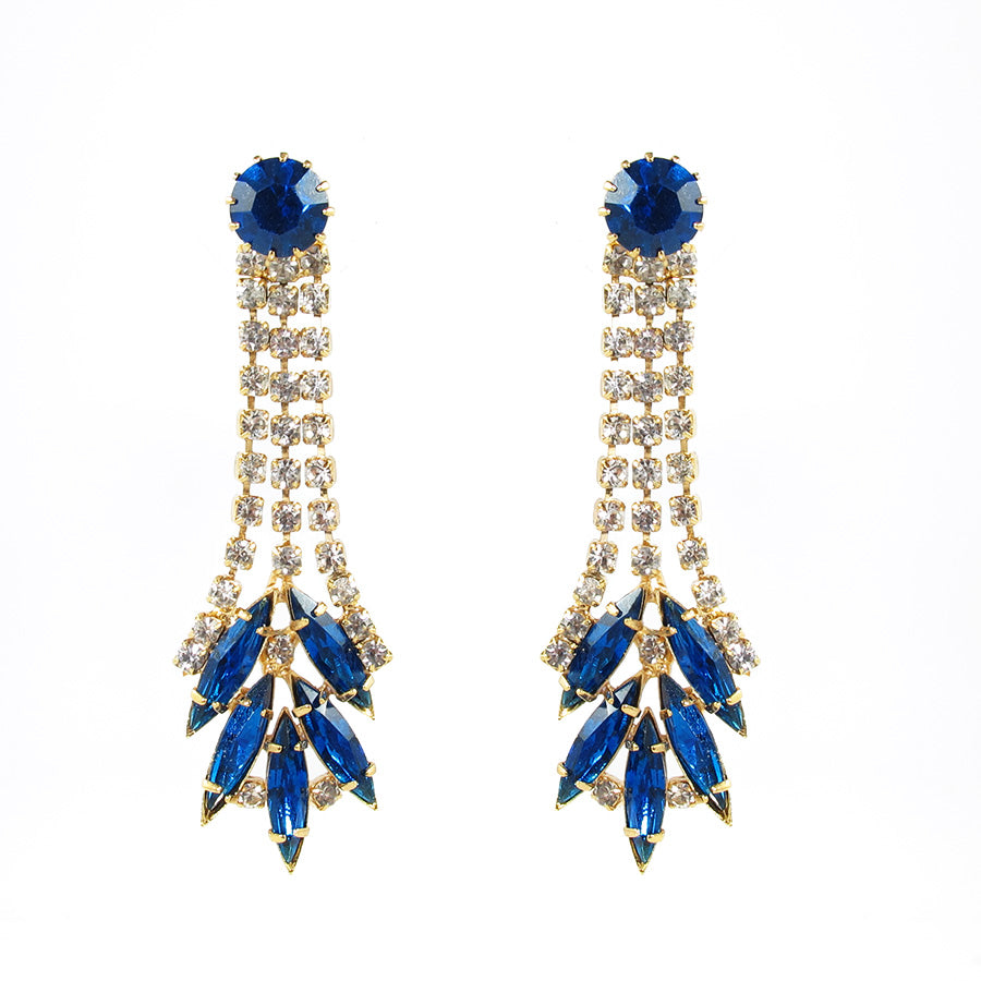 Harlequin Market Austrian Crystal Sapphire Earrings- (Pierced earrings)
