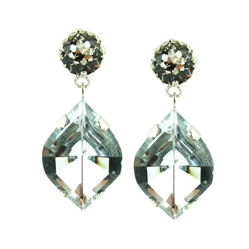 HQM Austrian Crystal Drop Earrings - Clear - Rhodium Plated