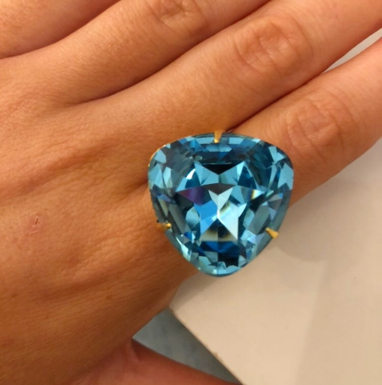 Harlequin Market Light Blue Crystal Adjustable Ring - Triangular