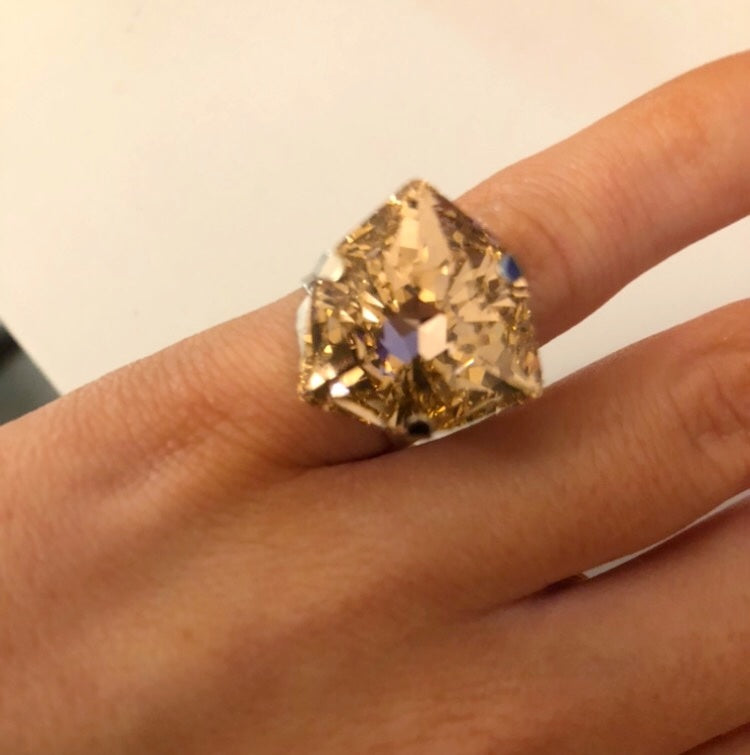 Harlequin Market Champagne Crystal Adjustable Ring - Hexagonal