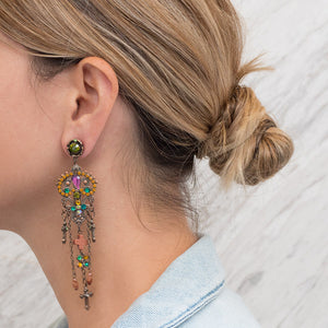 Vintage unsigned multi colour crystal and bead cross design drop earrings - (Pierced earrings)