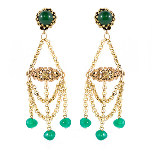 Vintage Earring Unsigned Gold Tone and Bead Chandelier Earrings
