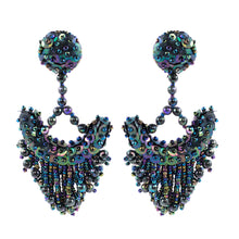 Load image into Gallery viewer, Vintage Unsigned Iridescent Sequin &amp; Bead Statement Party Earrings