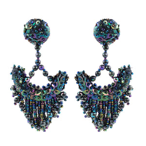 Vintage Unsigned Iridescent Sequin & Bead Statement Party Earrings