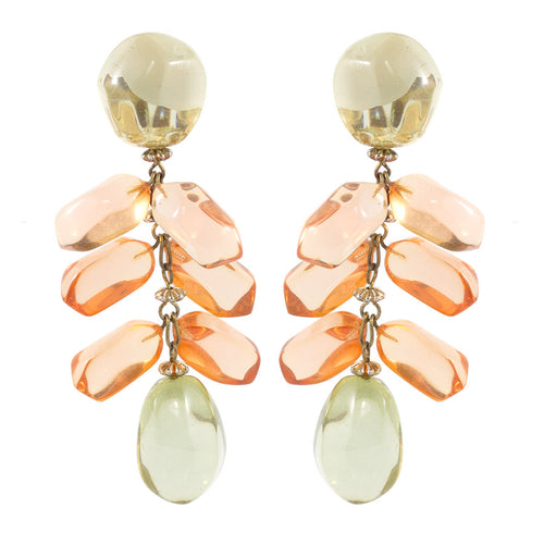Vintage Earring Unsigned Transparent Green and Orange Statement Earrings