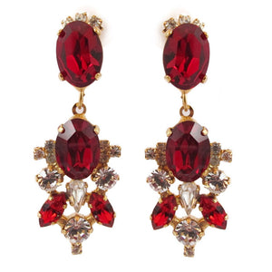 Harlequin Market | HQM Austrian Crystal Ruby Drop Earrings- (Clip-On Earrings)