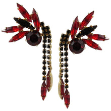 Load image into Gallery viewer, Harlequin Market Austrian Crystal Earrings - Siam - Jet - Gold (Pierced)