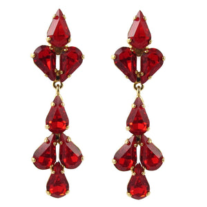 Harlequin Market Austrian Crystal Tear Drop Earrings - Hyacinth Red - Gold (Pierced)
