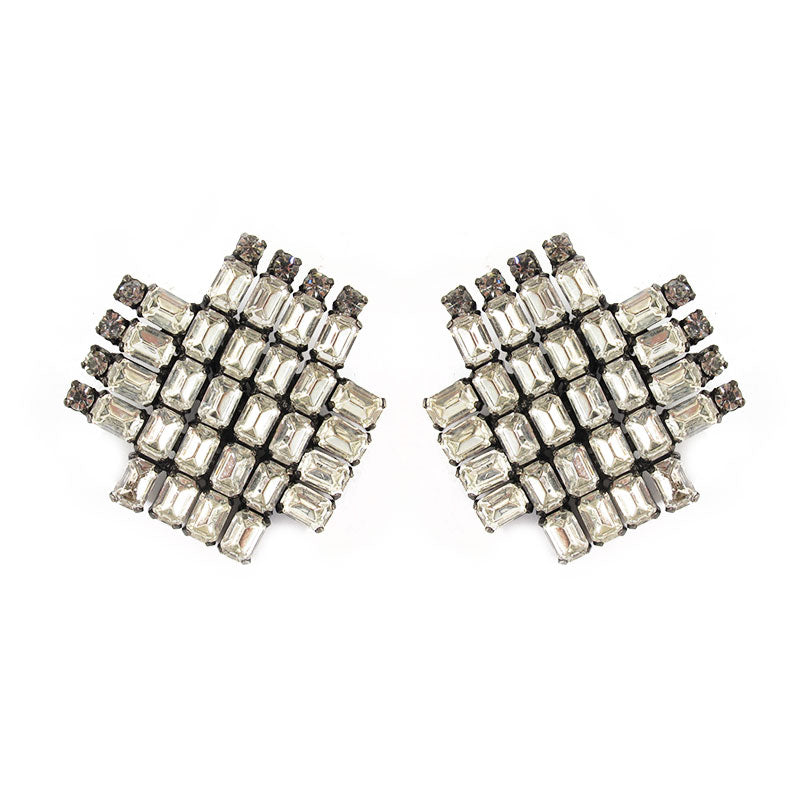 French Vintage cross shaped crystal clip-on earrings c. 1950's- (Clip-On Earrings)