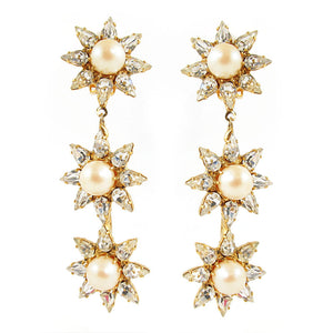 Harlequin Market Star Detail Earrings - Clear and Faux Pearl