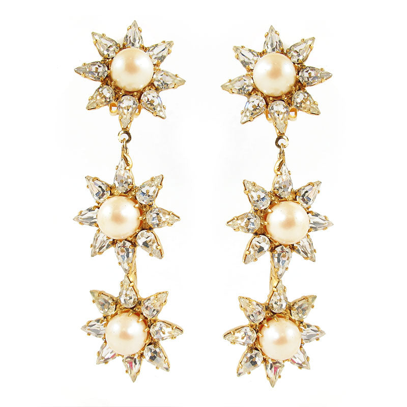 Harlequin Market Star Detail Earrings - Clear and Faux Pearl