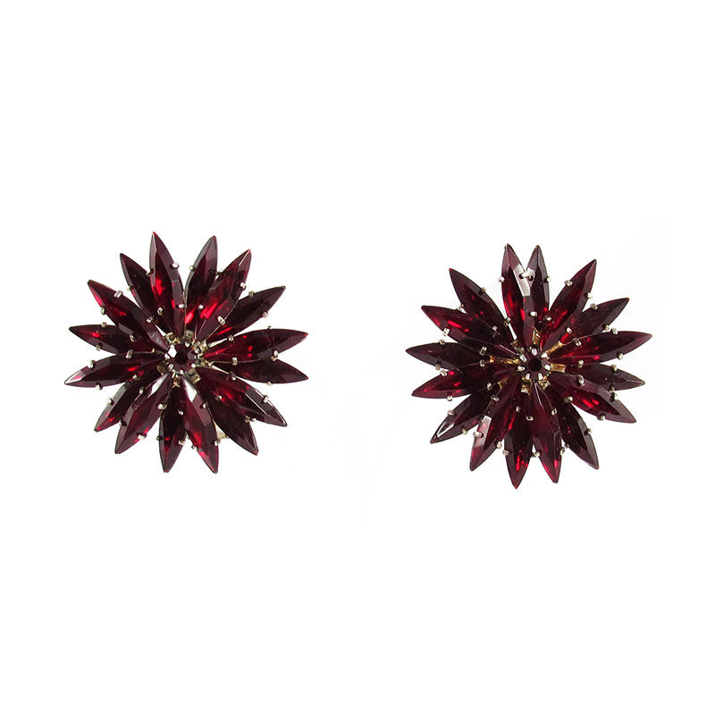French Vintage colourful red crystal starbust earrings c. 1950's