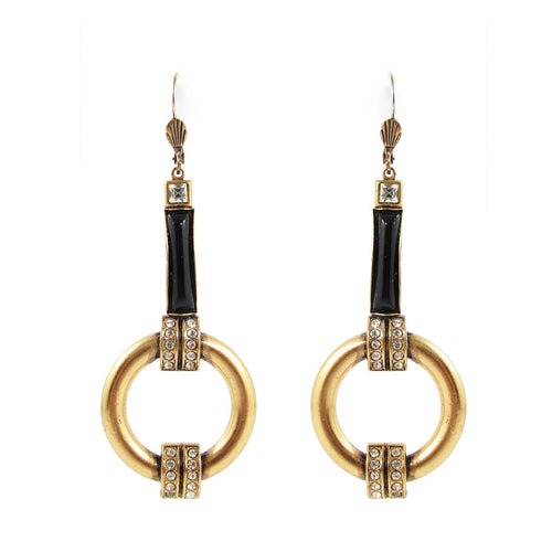 French Vintage deco style rhinestone & enamel earrings c. 1950