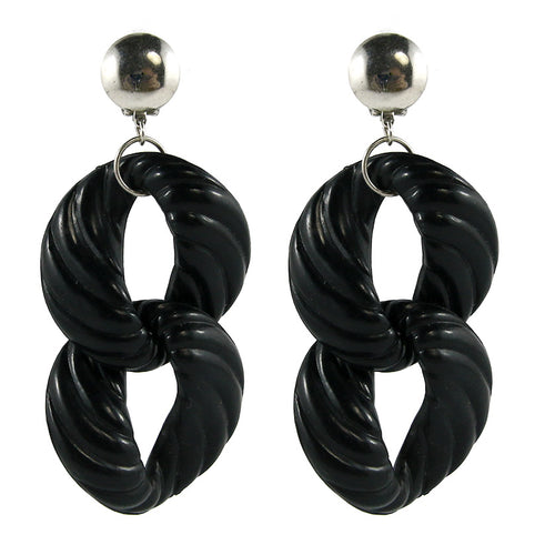 Vintage Black Textured Acrylic Double Drop Earrings c. 1990 (Clip-on)