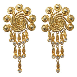 Vintage Etruscan Style Statement Gold Tone Swirl Earrings c. 1980 (Clip-on)
