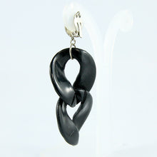 Load image into Gallery viewer, Vintage Black Textured Acrylic Double Drop Earrings c. 1990 (Clip-on)