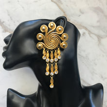 Load image into Gallery viewer, Vintage Etruscan Style Statement Gold Tone Swirl Earrings c. 1980 (Clip-on)