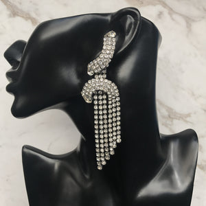 Vintage Clear Crystal Deco Long Waterfall Tassel Earrings c. 1970 (Clip-on)