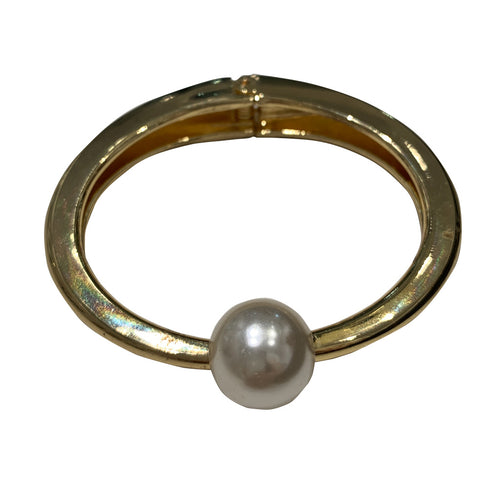 Faux Pearl & Gold Tone Clamper Bangle